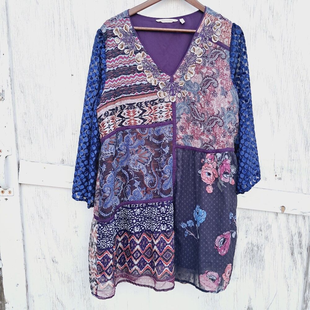 Soft Surroundings All Together Tunic Mini Dress Size XL Mixed Media Patchwork